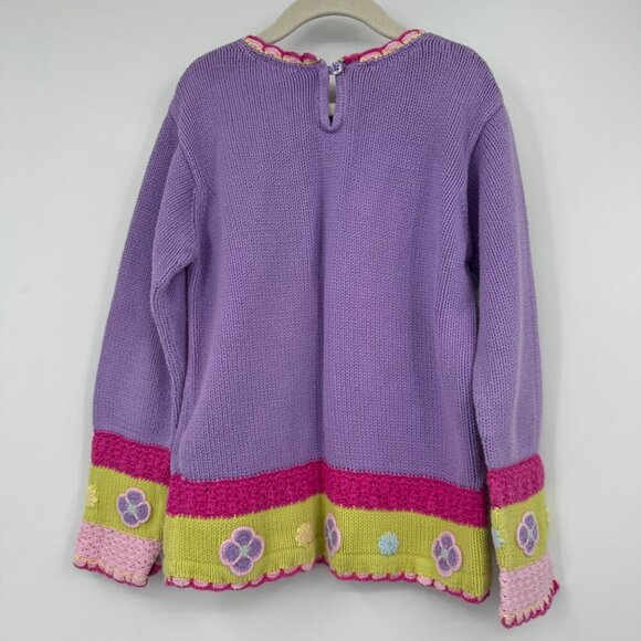 Hanna Andersson Spring Sweater 140 US 10 Purple Pink Crochet Flowers Scallops bo - Picture 9 of 9